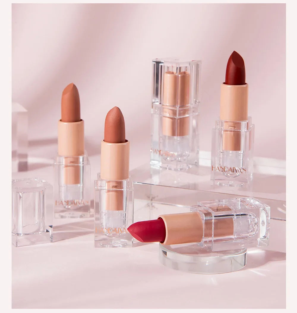 HANDAIYAN Matte Nude Lipstick Velvet Finish Long Lasting Waterproof Korean Beauty Cosmetic Makeup Gift for Women