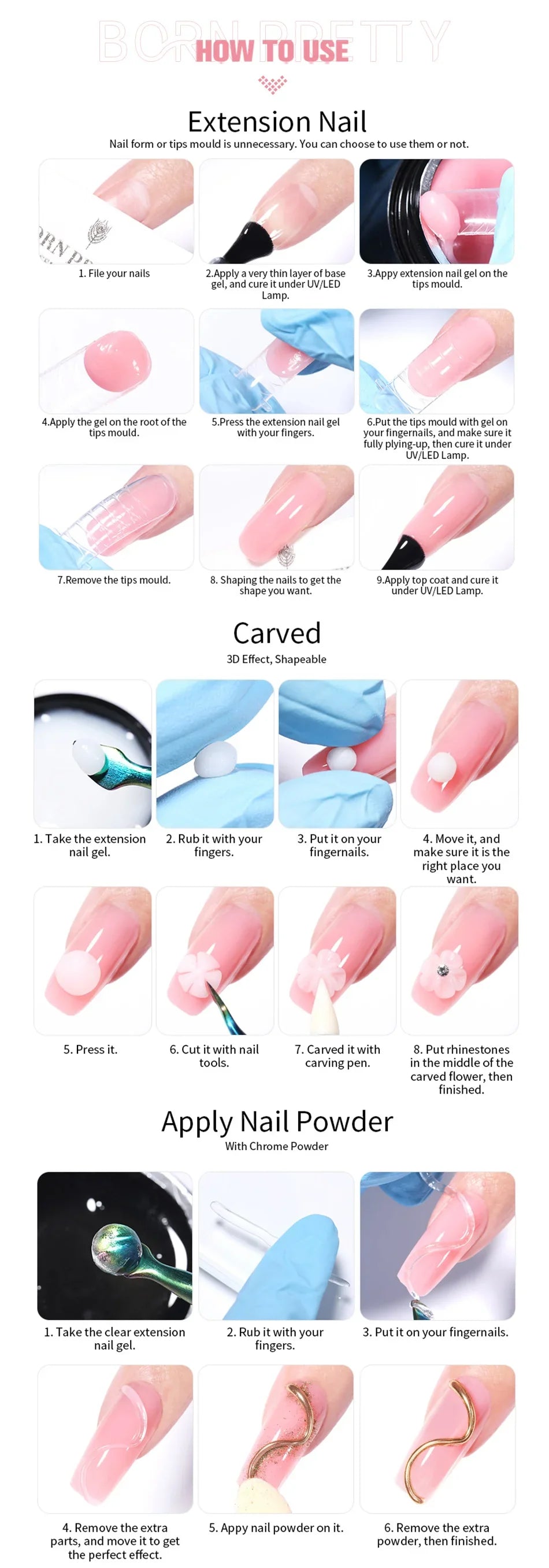 BORN PRETTY 225g Hard Gel For Nail Extension Milky White Nude Building Constructor Gel Self Leveling Reinforcement Nail Gels