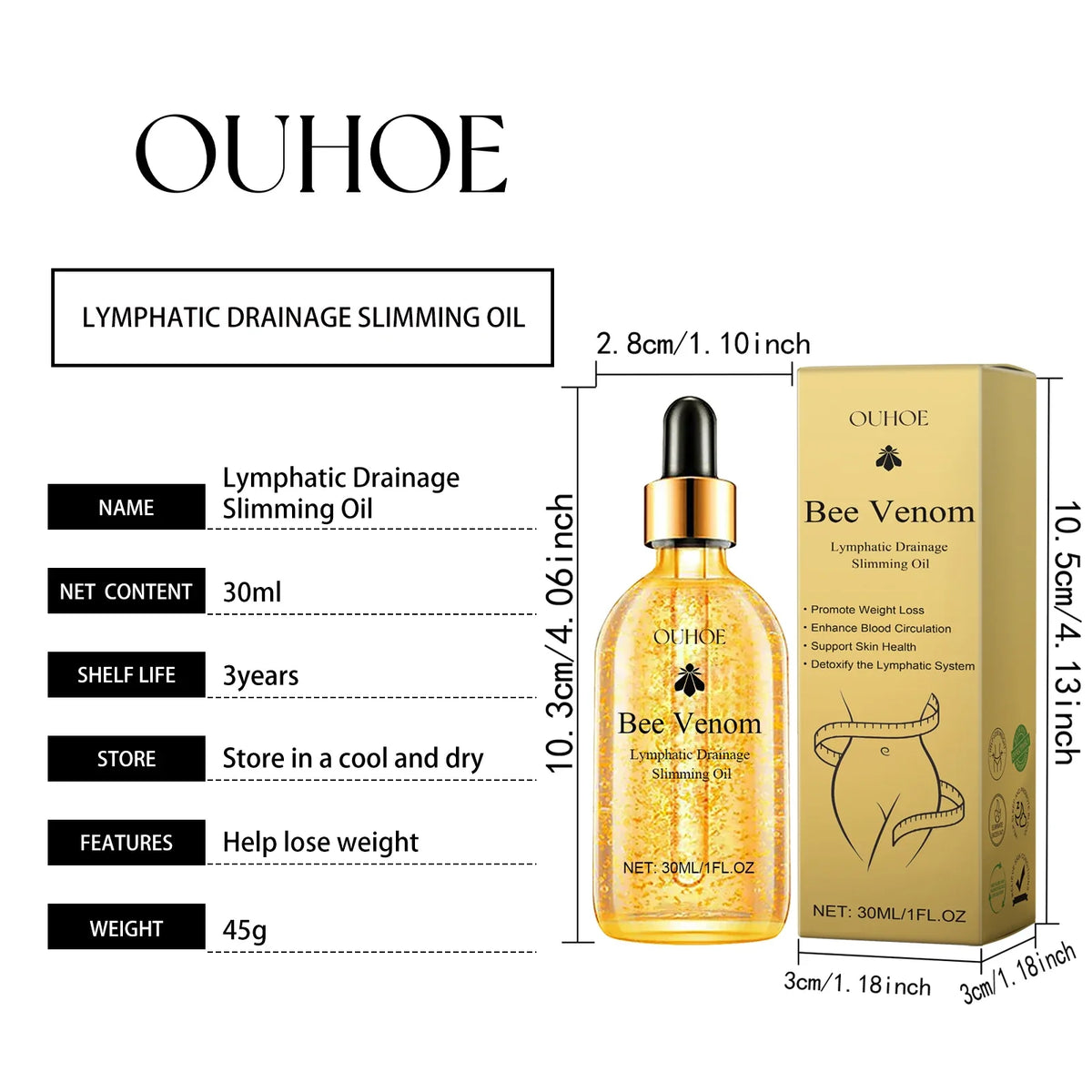 Bee Venom Slimming Oil Lymphatic Drainage Weight Loss Body Firming Tightening Hydrating Fat Burning Anti Cellulite Massage Oil