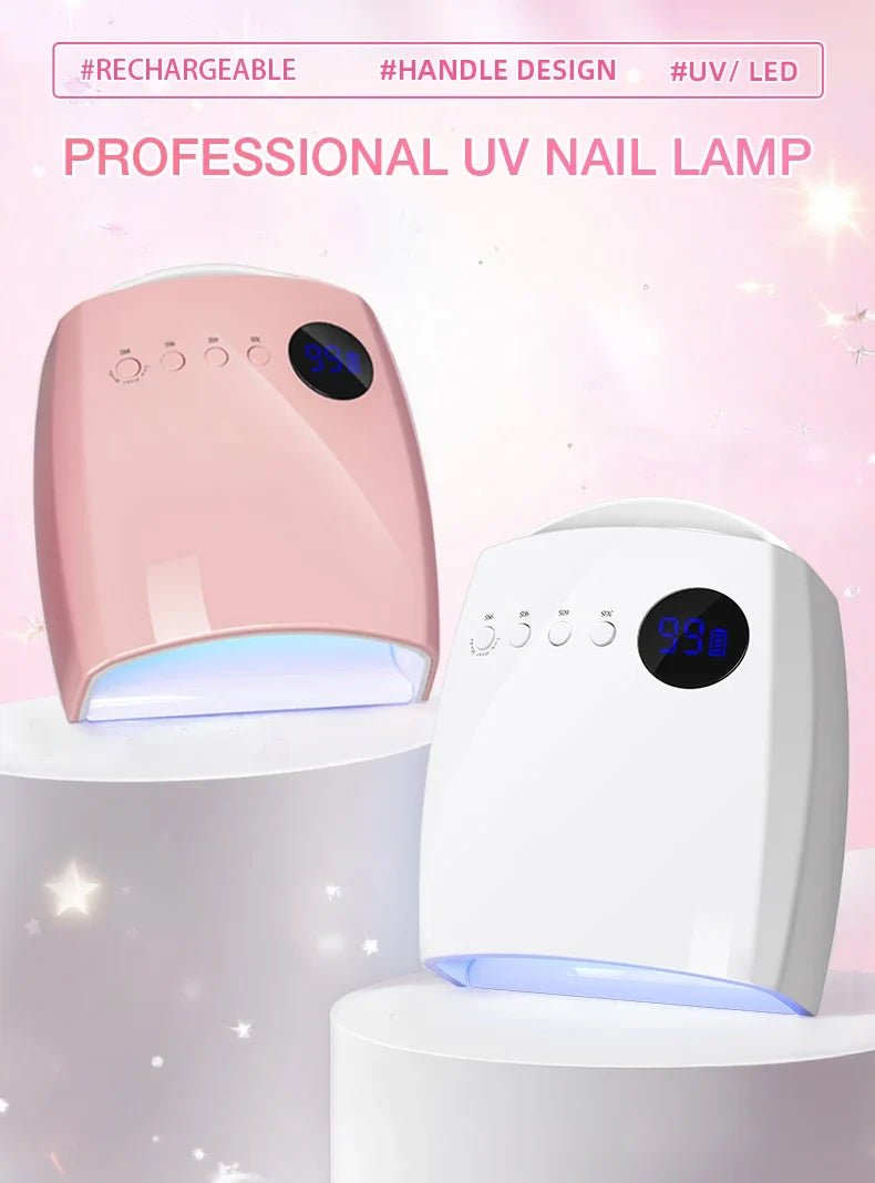 54W Cordless UV LED Nail Lamp with 30 Beads Rechargeable Professional Nail Dryer with 3 Timer Settings for Home and Salon Use