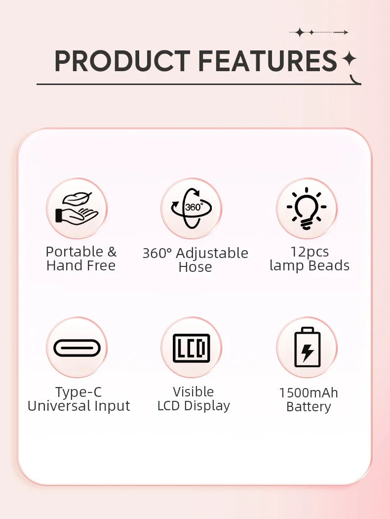 DianaBeauty UV Led Nail Lamp Desktop Rechargeable Nail Dryer with 4 Timer Settings and Auto Sensor Portable UV Light for Nails
