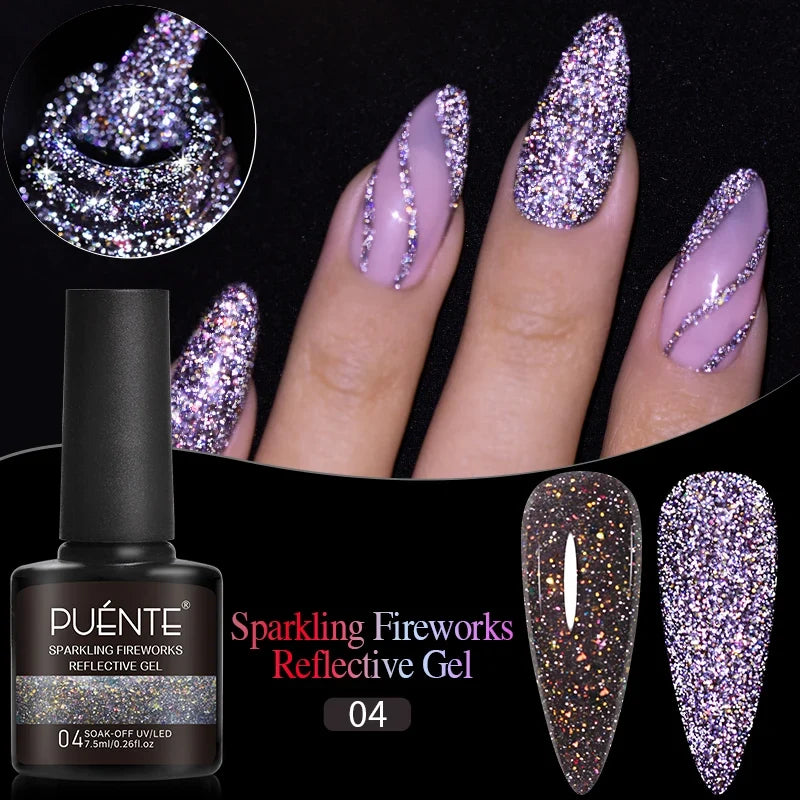 7.5ML Aurora Starlit Cat Eye Gel Nail Polish Rainbow Glitter Galaxy Cat Magnetic Nail Art Gel Soak Off UV Semi-Permanent Varnish