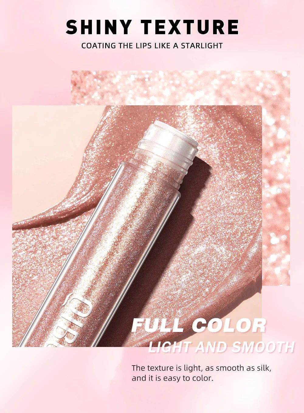 Diamond Glitter Liquid Lipstick Waterproof Long Lasting Pearl Shiny Lip Gloss Metal Charming Lip Glaze Tint Makeup For Women