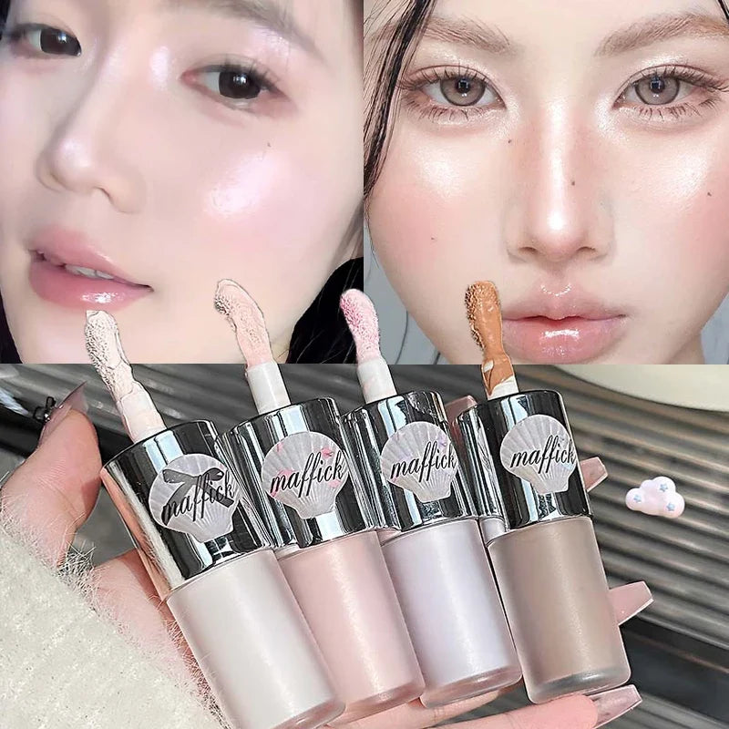 Dual-Ended Liquid Highlight Stick Pearl Gloss Diamond & Matte White Cream Shine Face Brightening Nose Shadow Contouring Makeup