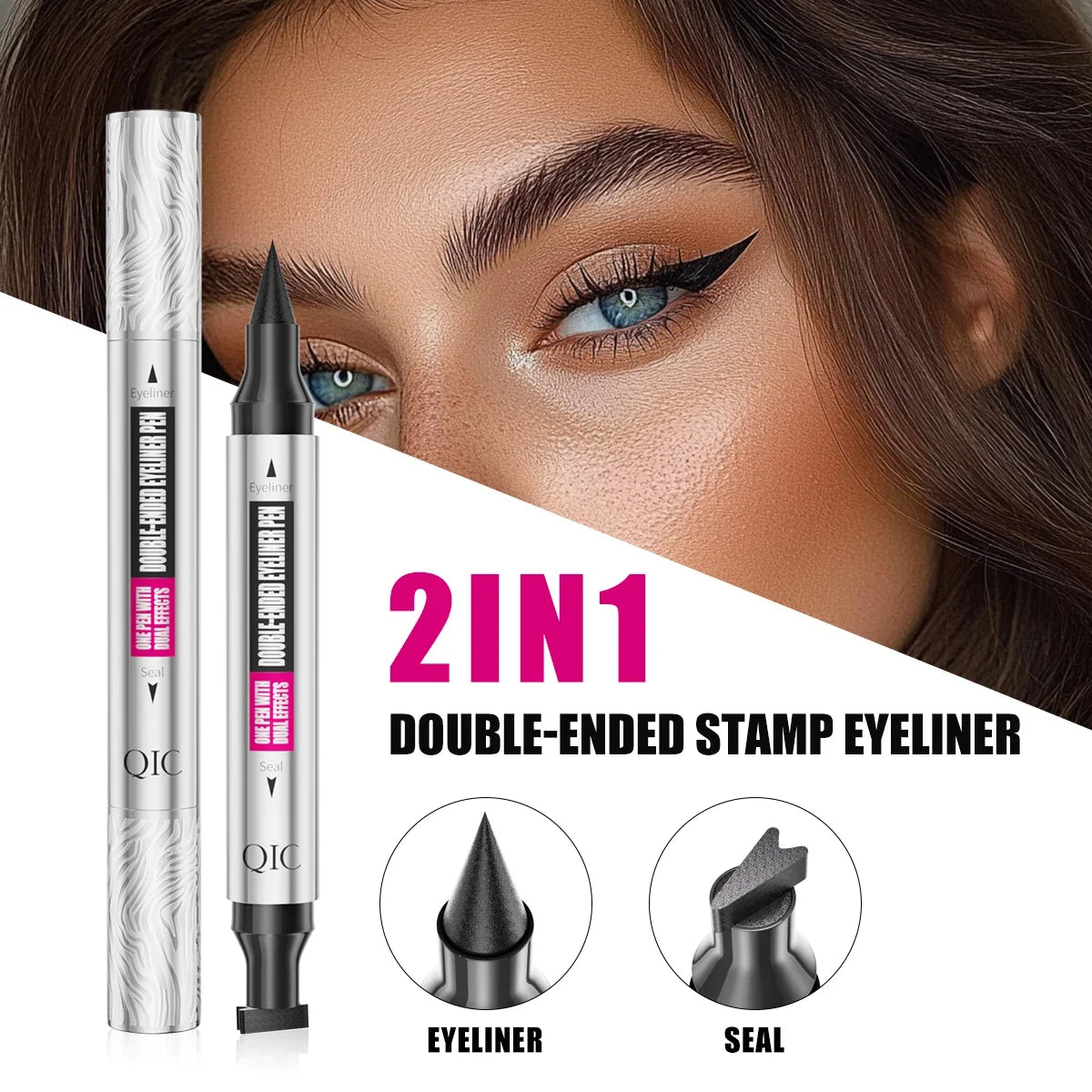 Double-ended 2 In 1 Eyeliner Stamp Waterproof Sweatproof Quick Dry Black Liquid Eyeliner Pen Beginner Eye Makeup Tools