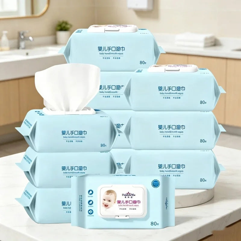 80pcs Portable Baby Hand Mouth Wet Wipes Moisturizing Gentle Cleaning Wipes For Face Hand Outdoor On The Go Skin Care For Infant