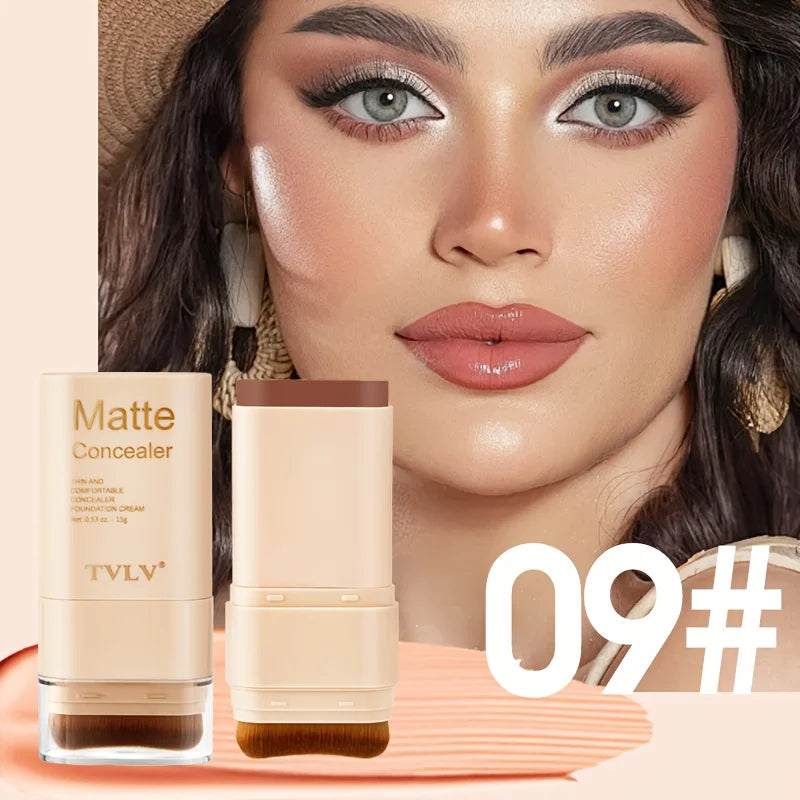 2-in-1 Concealer Eraser Dual-Head Foundation Stick with Brush Head Nine Colors European and American Waterproof Non-Caking Solid Foundation Cream 15G/Stick - 1 Stick