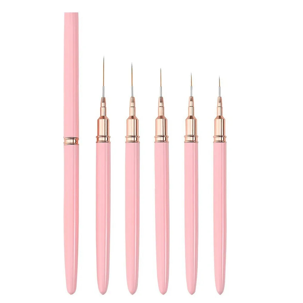 5Pcs Professional Nail Art Liner Brushes Set Elongated Lines Striping Drawing UV Gel Painting Nail Design Pen Manicure Tool