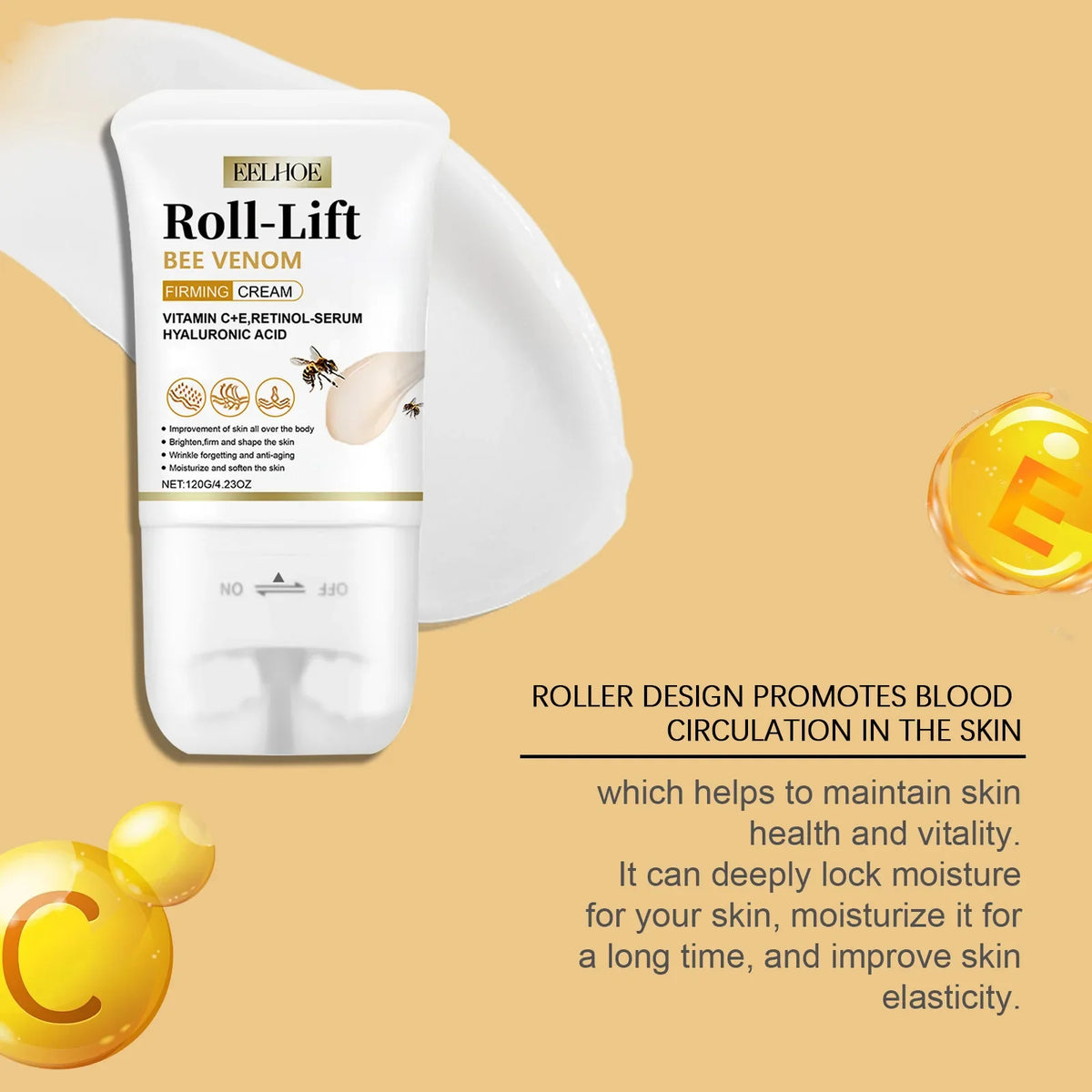 EELHOE Bee Venom Roller Cream Anti-Cellulite Body Massager Moisturizing Body Care Wrinkles Remover Firming Skin Tightening Cream