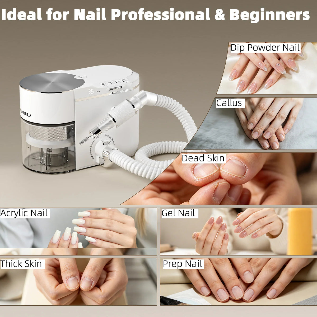 240W  Brushless 2-in-1 Nail Drill Vacuum 35000RPM Manicure Station Dust Collector Factory Wholesale 2026 PULLYON