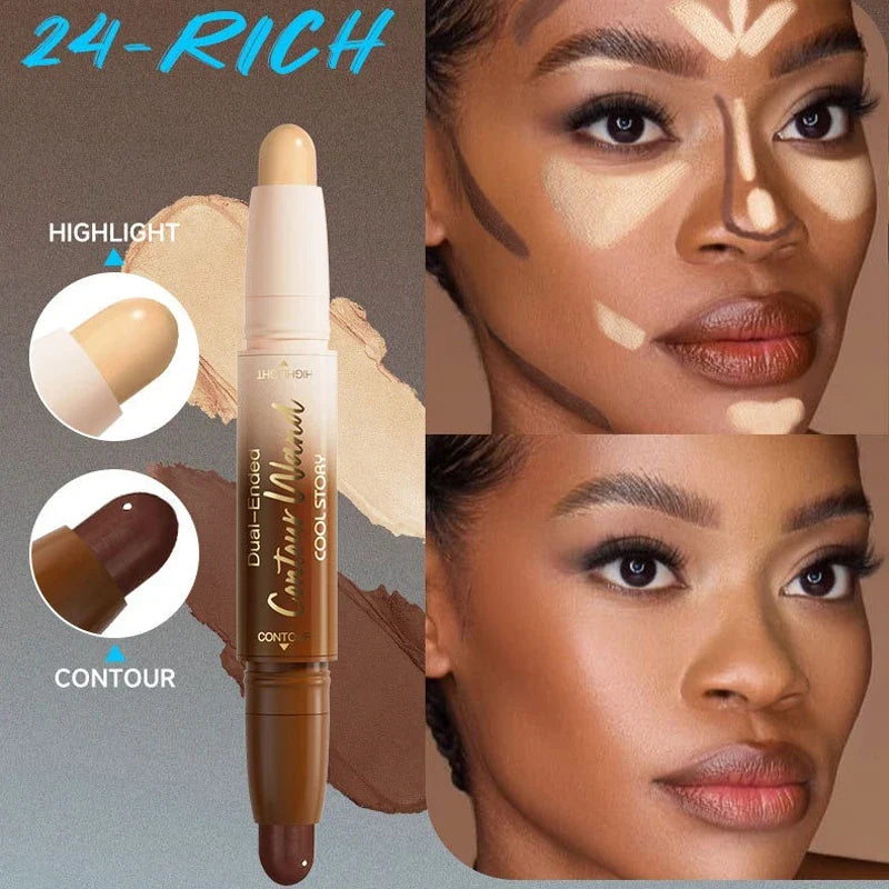 Contour Stick Double-Ended Highlight and Shadow Cream Waterproof Full Coverage Concealer Natural  Face Contour Concealers Makeup