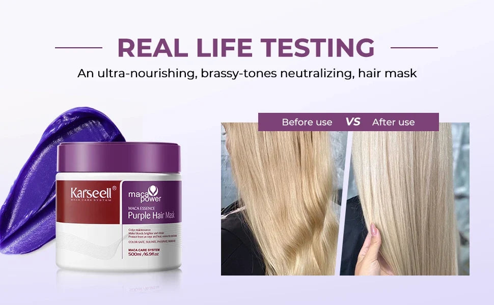 Karseell Purple Hair Mask 100ml/500ml Professional Neutralizes Brass Yellow Tones  For Blonde Silver Gray Highlighted Hair