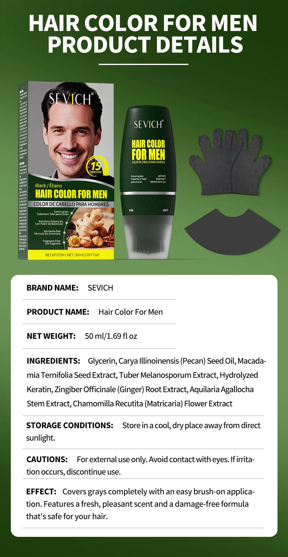 Black Hair Coloring Cream With Comb 50ml Hair Dye Shampoo Pure Plant-Based Instant Men Beard Dye Cream Covers Natural Gray Hair