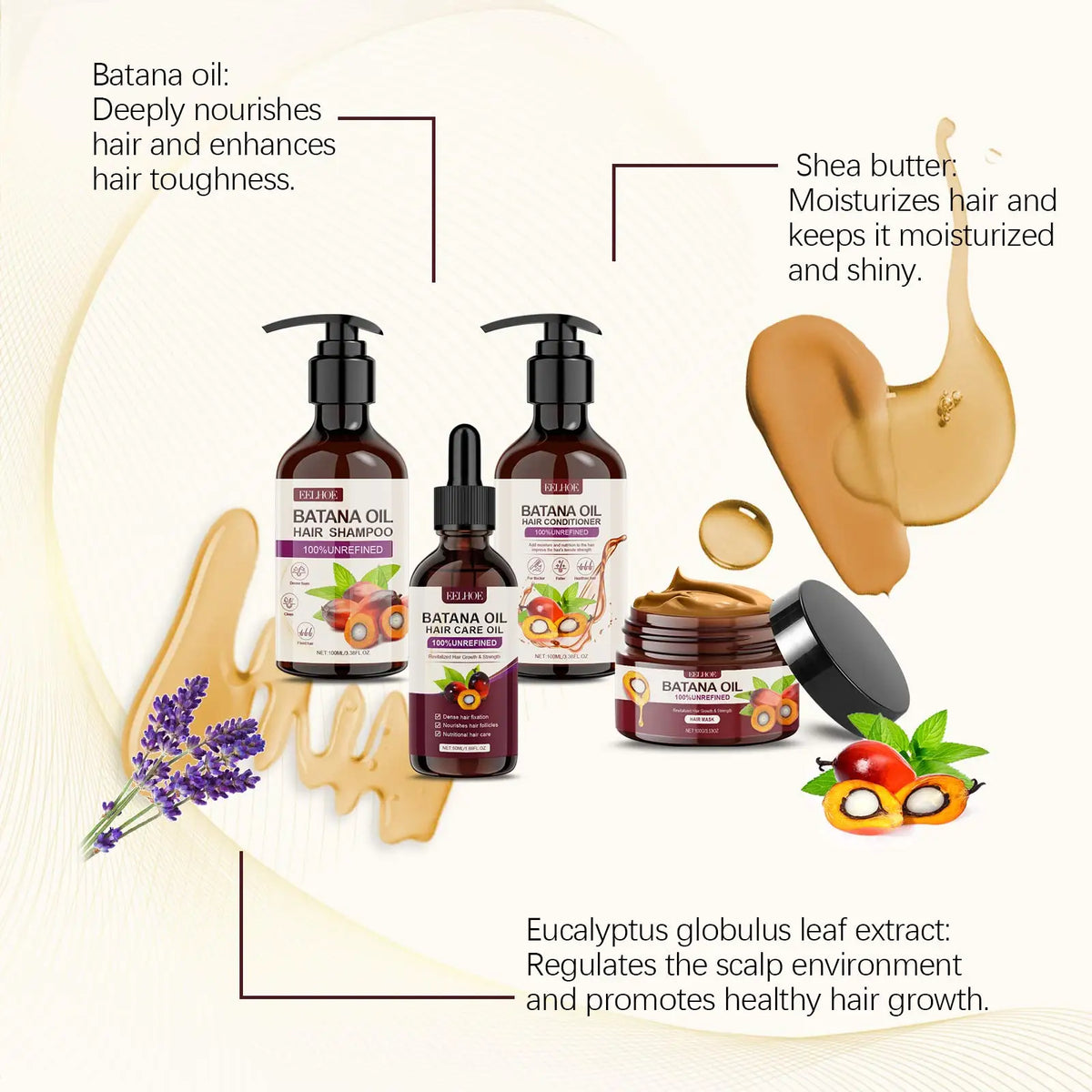 Batana Hair Growth Set Shampoo & Conditioner with Unrefined Oil & Mask for Hair Loss Care Kit for Thinning Hair & All Hair Types