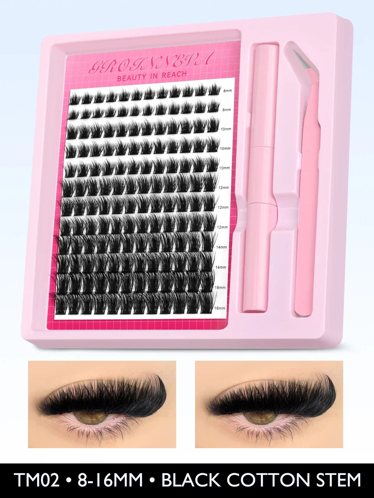 GROINNEYA Lash Clusters Kit Fluffy Individual Lashes C Curl Cluster DIY Lash Extension Kit Lash Bond and Seal Eyelash Extensions