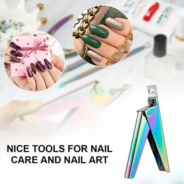 CALIYI Stainless Steel UV Gel False Nail Tips Trimmer Clipper Edge Cutter Nail Art Manicure U Word Rainbow Gold Silver Tools