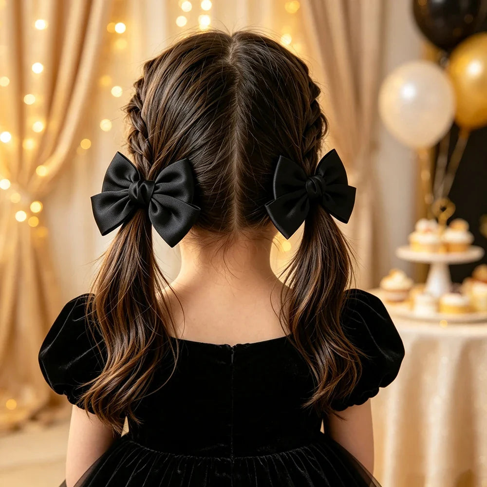 2PCS Matte Satin Large Bow Pair Hair Clips Solid Color Big Bow Barrettes Girls Wedding Birthday Party Daily Dress‑up Headdress