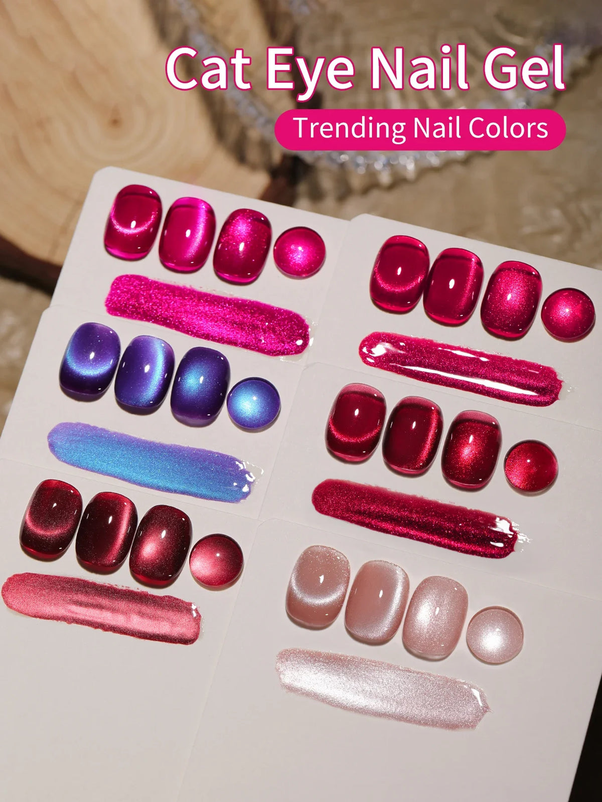6pcs Cat Eye Nail Polish Gel 2025 New Style Blue Pink Cat Eye Nail Art Suitable for Women's Nail Salon Design