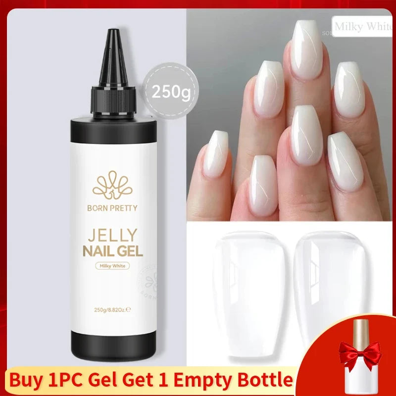 BORN PRETTY 225g Nail Extension Gel Jelly White Pink Clear Gel Nail Polish Quick Extending UV Nail Hard Gels Soak Off Gel Varnis