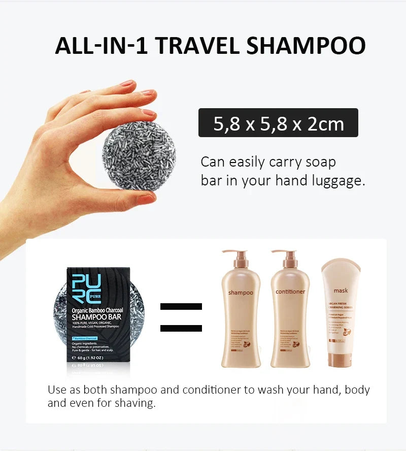 Bamboo Charcoal Clean Detox Shampoo Soap Bar Repair Gray White Hair Color Dye Treatment Nourishing Hair Scalp Treatment 60g