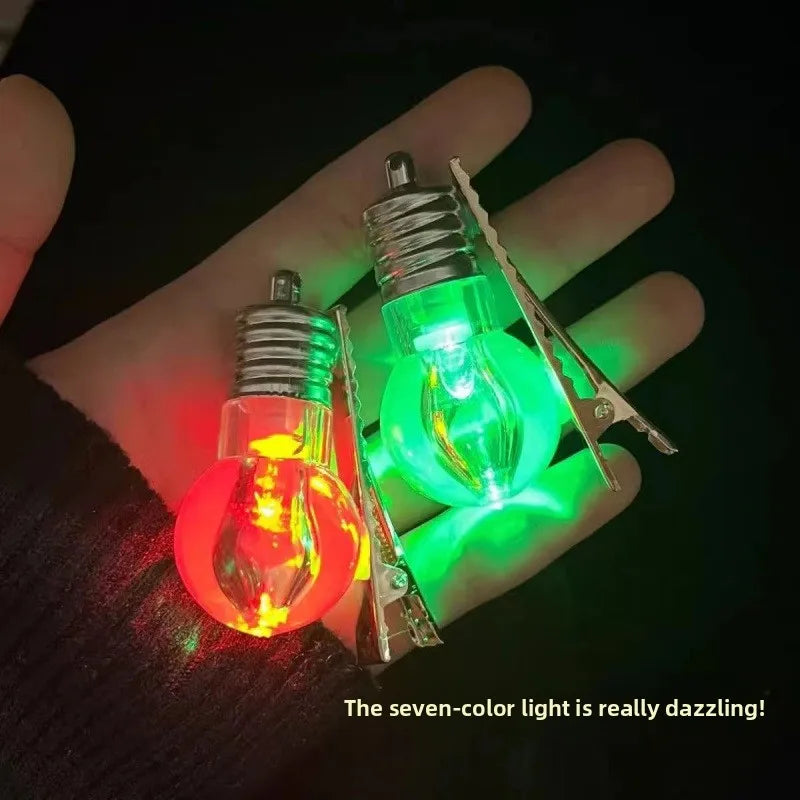 Funny LED Light Bulb Hair Clip Glow-in-the-Dark Hairpin for Women Unique Flashing Bangs Clipper Fun Hair Accessory for Events