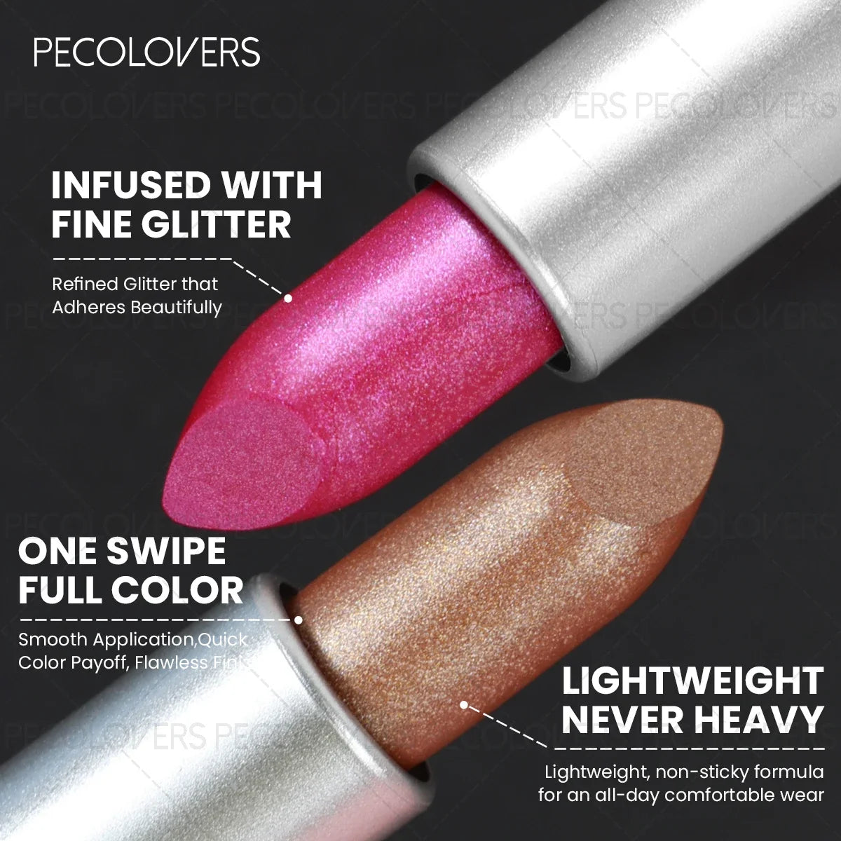 1PC Moisturizing Pearlescent Shimmer Lipstick, Glittering Purple/pink Tones, Soft Texture, Non-stick Cups, Silky, Christmas Gift