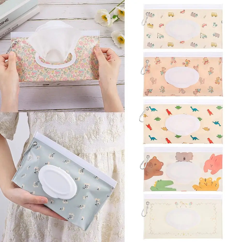 EVA Baby Wet Wipe Pouch Portable Buckle Wipes Holder Case Flip Cover Snap-Strap Reusable Wet Wipe Bag Outdoor Tissue Box