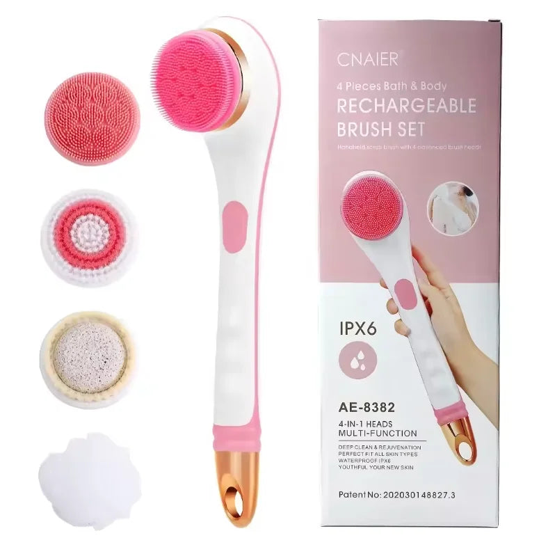 Electric Bath Brush Back Scrubber Rotating Shower Brush Body Brush Set Handle Deep Cleansing Exfoliation Massaging Spin Brush