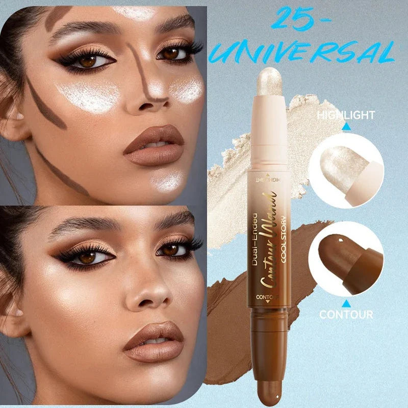 Contour Stick Double-Ended Highlight and Shadow Cream Waterproof Full Coverage Concealer Natural  Face Contour Concealers Makeup