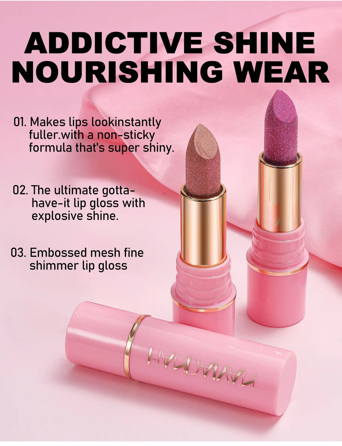 8 Colors Glitter Diamond Lipstick Long-Lasting Pink Brown Pearlescent Metallic Purple Sparkling Lipstick Makeup Cosmetic