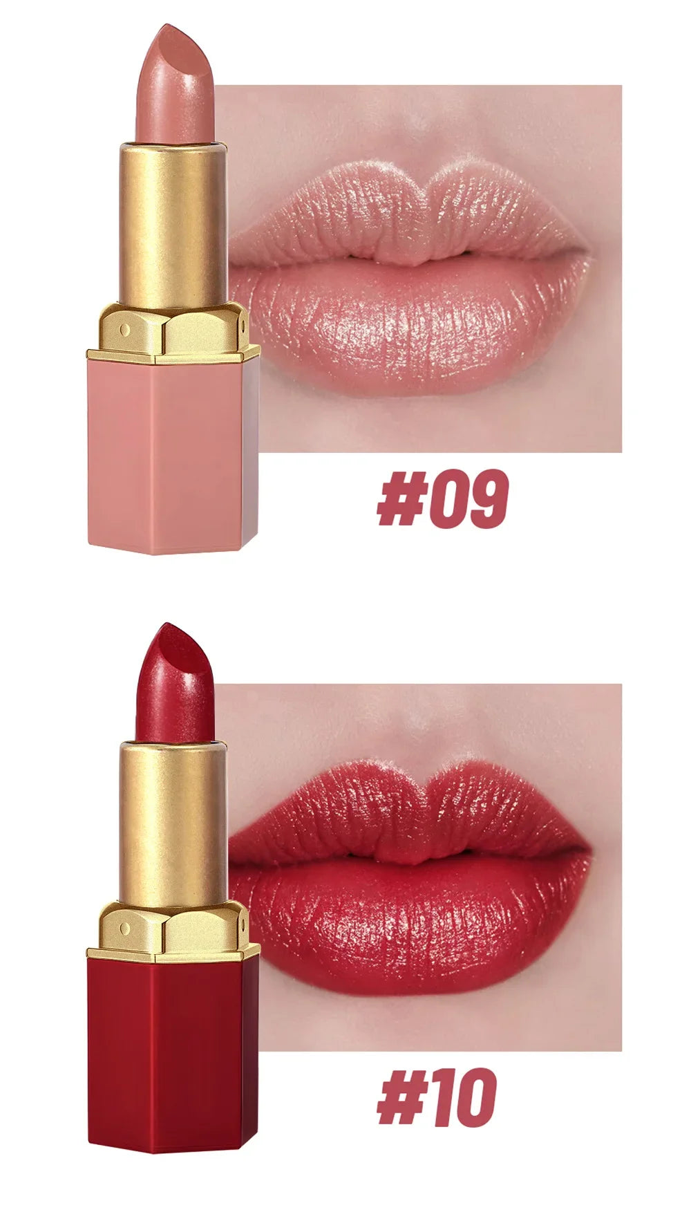 6 Colors Gold Bar Lipstick Diamond Pearlescent Glitter High Shine Non Sticky Long Lasting Pink Lips Makeup