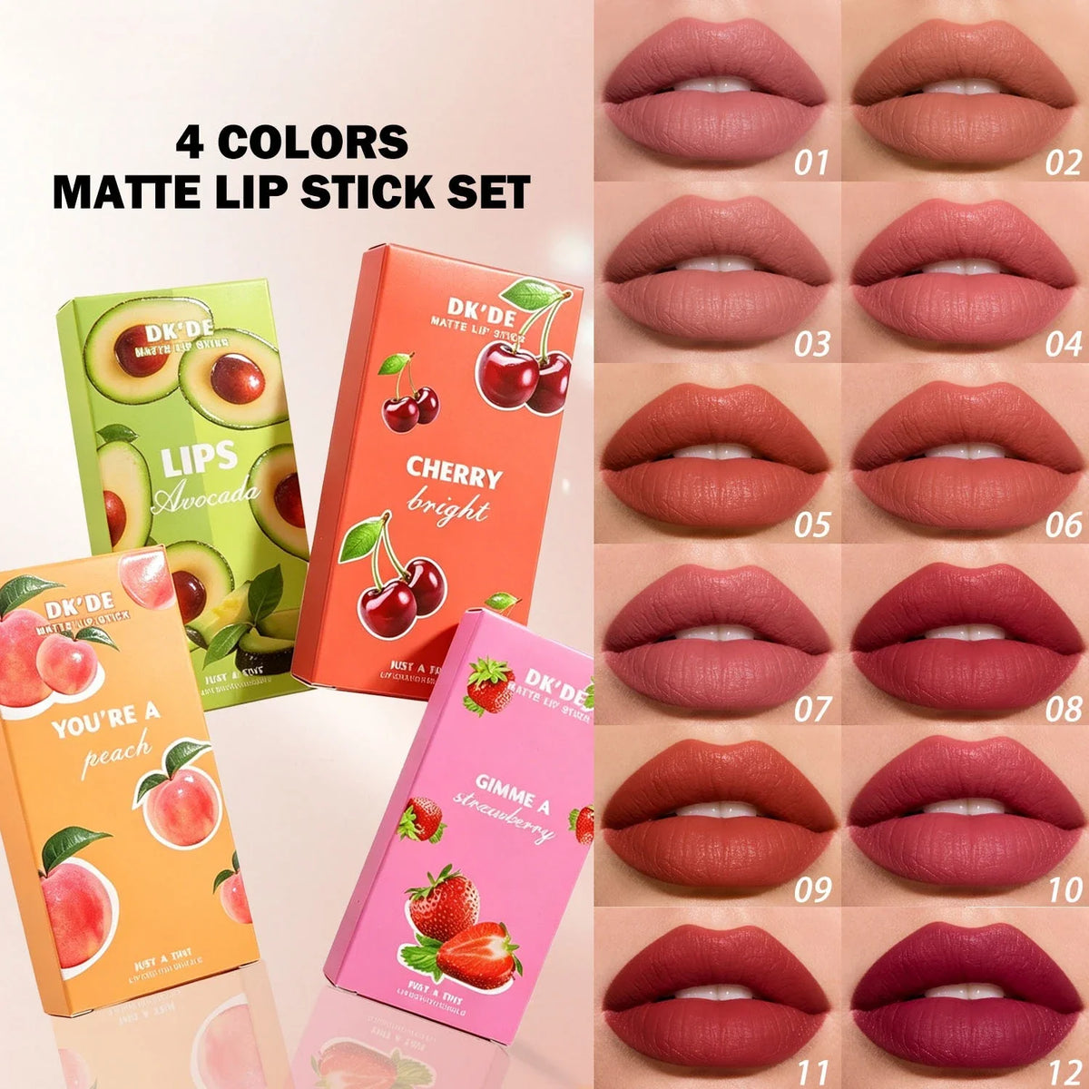 3-Color Lipstick Stick Set,Long-Lasting Color Payoff,Transfer-Proof,Suitable for All Makeup Styles
