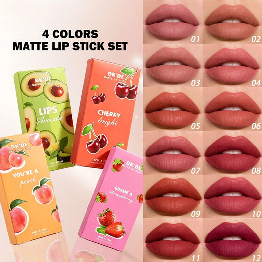 3-Color Lipstick Stick Set,Long-Lasting Color Payoff,Transfer-Proof,Suitable for All Makeup Styles
