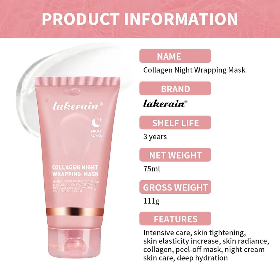 Collagen Overnight Wrapping Peel Off Facial Mask Moisturizing Reduce Fines Lines Dryness Hydration Brightening Korean Skin Care