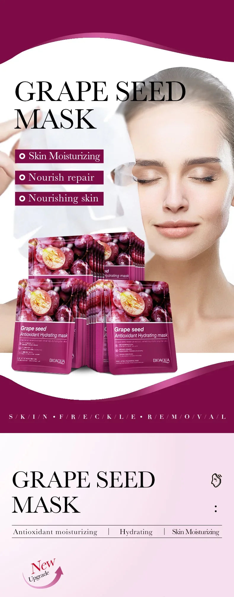 6/12pcs BIOAQUA Caviar Grape White Truffle Face Mask Anti Wrinkle skincare Moisturizing Hydrating Facial Masks Skin Care
