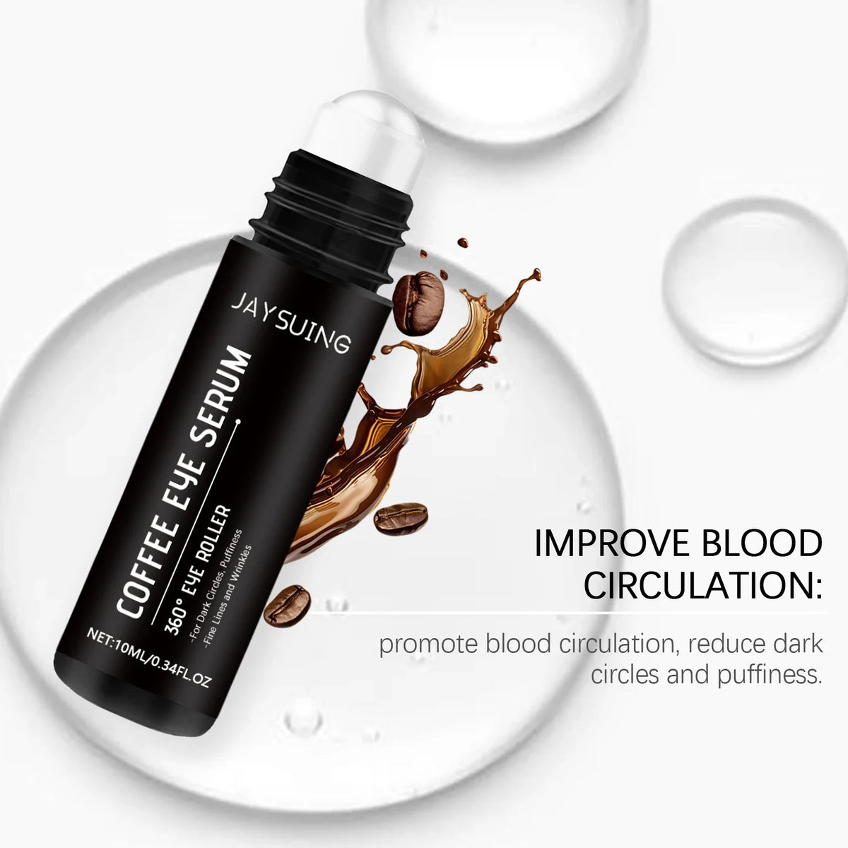 Coffee Eye Roll-On Serum - 10ml Depuff & Reduce Puffiness, Brighten & Nourish, Cooling Massage For Under-Eye Care