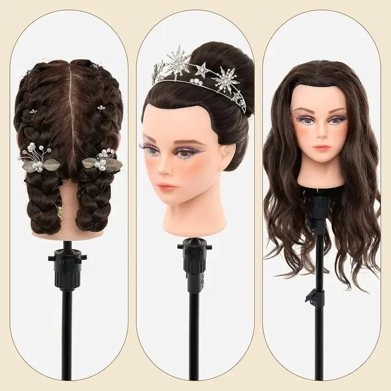 26'' Cosmetology Makeup Manikin Doll Head with Stand&Comb&eyelashe,Hairdressing Practice Braiding Training Head for Hair Styling