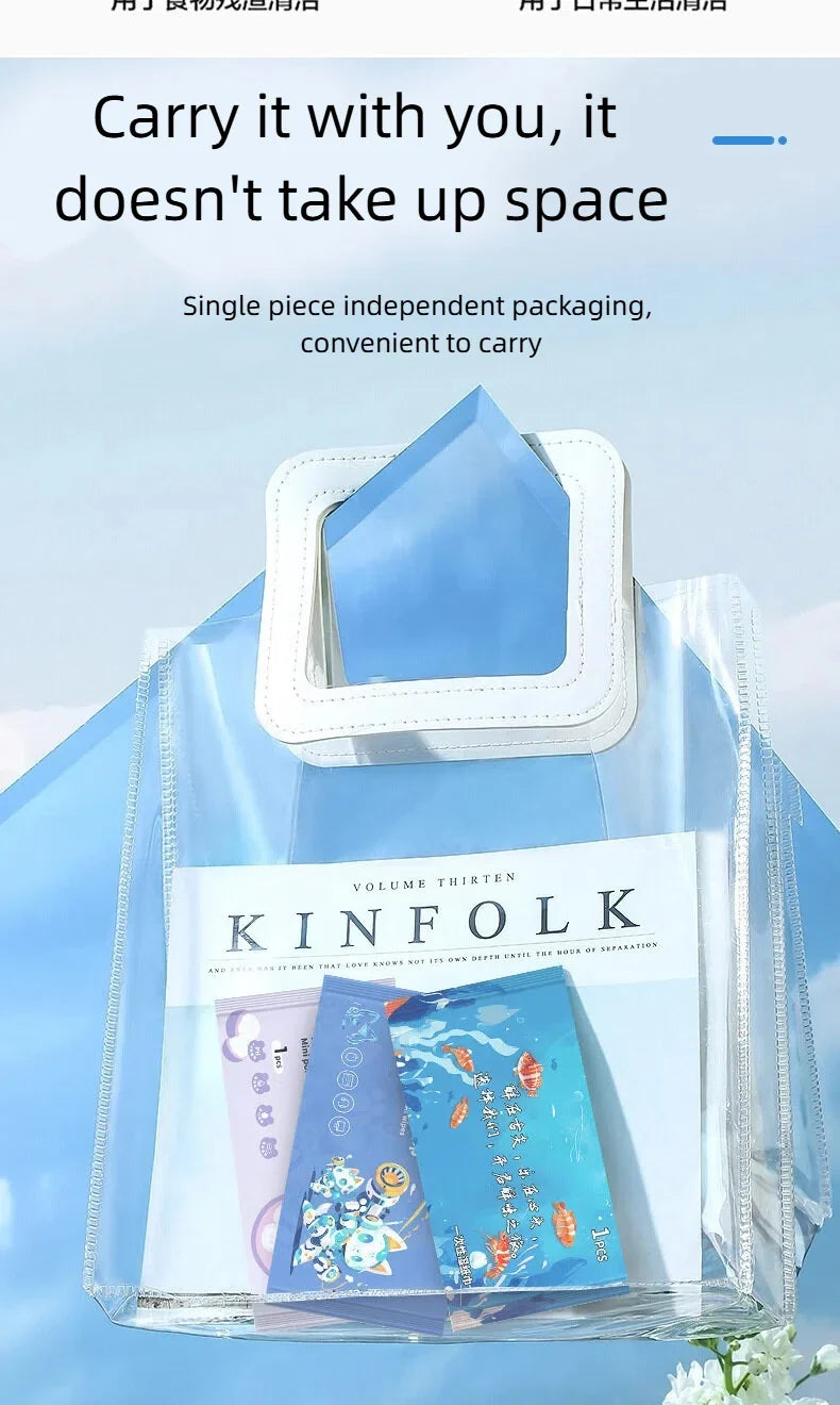 50pcs mini portable wet wipes, individually packaged, disposable baby hand and mouth cleaning wet wipes