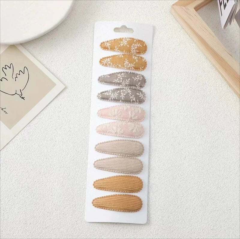 10Pcs/Lot Fresh Print Cotton Alloy Hair Clips for Kids Fabric Plaid BB Hairpins Girl Hairgripe Headwear Baby Hair Accessories