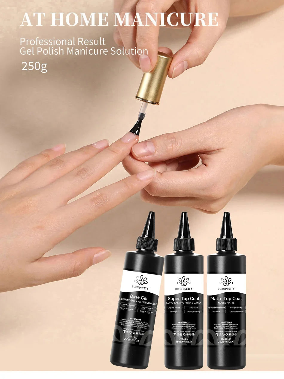 BORN PRETTY 250g Super Strong Nail Glue For False Nail Tips Press On Nails Refilled Package Base Gel Top Coat Matte Top Coat