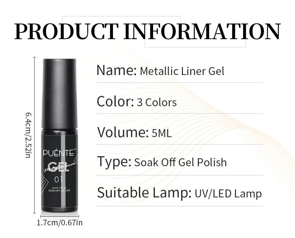 5ml Golden Silvery Metallic Painting Liner Gel Polish Chrome Mirror Effect Semi-Permanent Varnish For Stunning French Nail Art