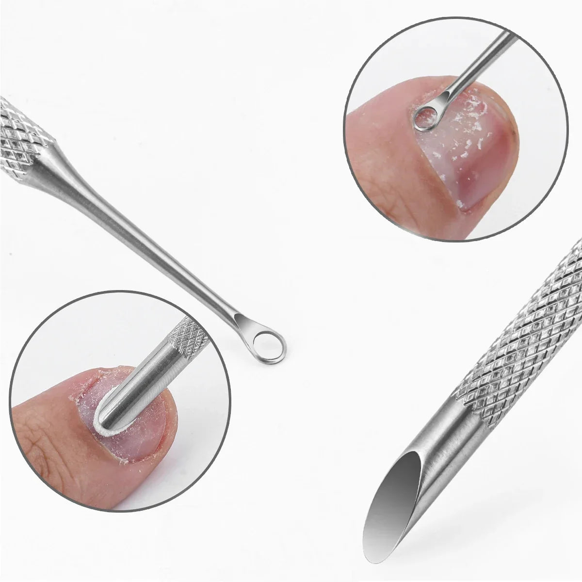 Double-ended Stainless Steel Remover Manicure Sticks Tool Bevelled Nail Grinding File Circle Beveled Head Cuticle Pusher