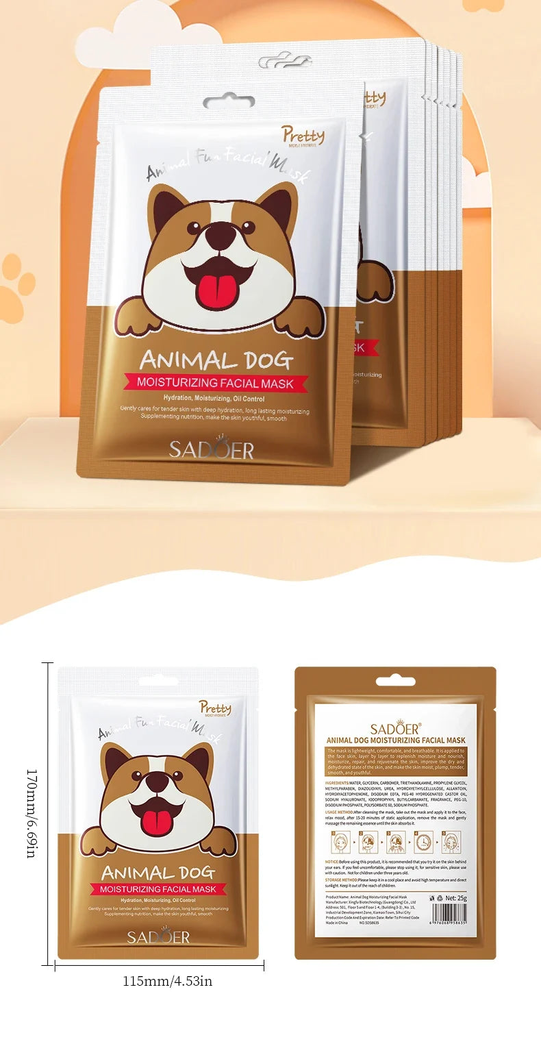 5pcs SADOER Animal Pattern Masks Face Mask Moisturizing Anti Wrinkles Anti-Aging Whitening Facial Masks Skin Care Novel Products