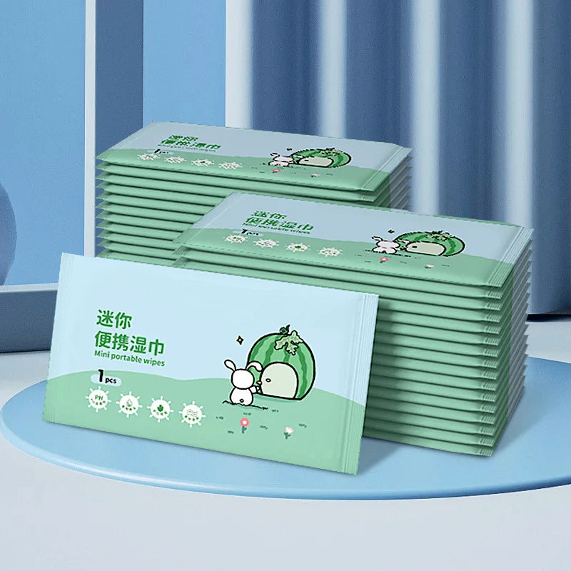 50pcs mini portable wet wipes, individually packaged, disposable baby hand and mouth cleaning wet wipes