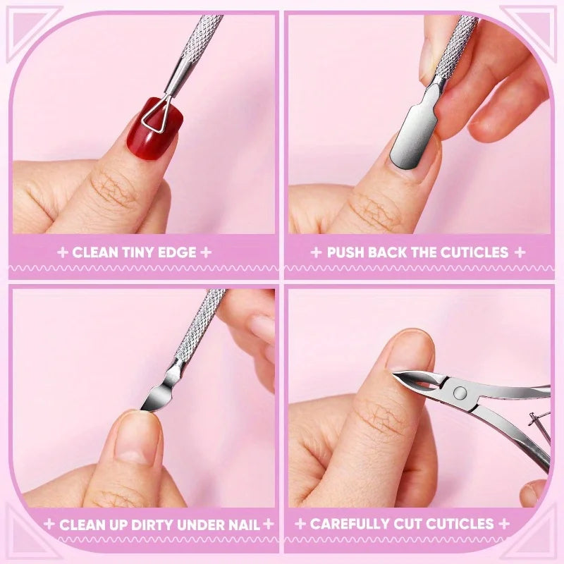 10/15pcs Professional Nail Art Kit with 100/180 Grit Files,Buffer Sponge,Brush,Scissors,Cuticle Nippers Pushers Gel Polish Tools