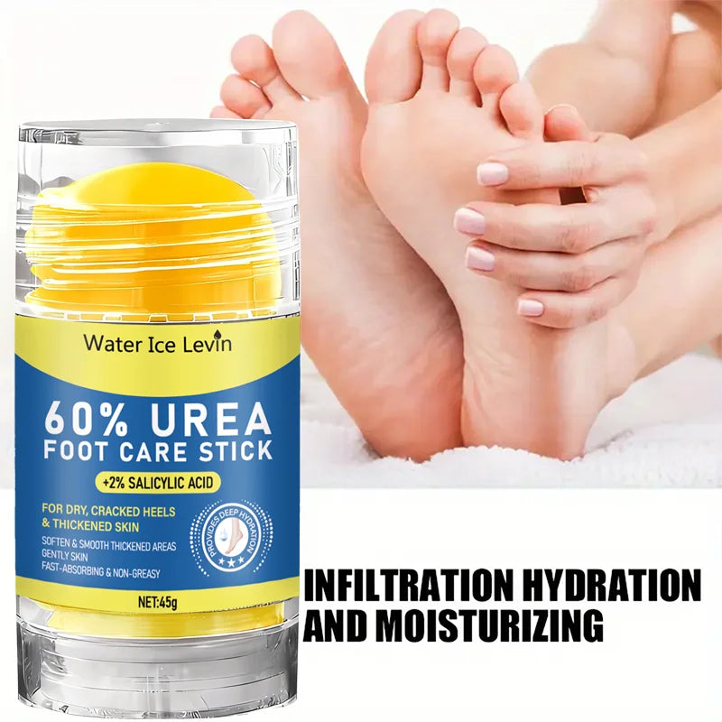 60% Urea Foot Stick 2% Salicylic Acid Smooths. Softens Cracked Heels and Thickened Skin. Fast Absorbing. Tea Tree Coconut. 45g.