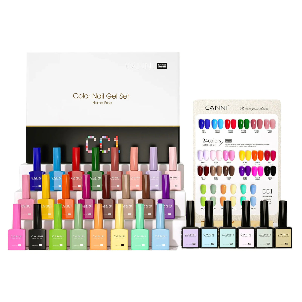 CC8 New Kit CANNI 9ML Nail Gel Polish HEMA/TPO FREE 30pcs Color Gel Pigment Professional Long Wear Top Coat Gel Varnish Set