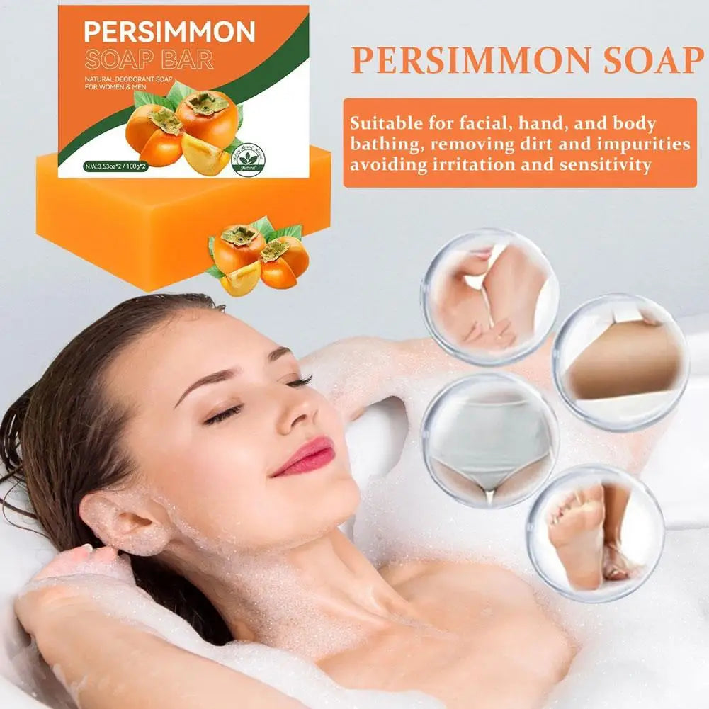 100/200G Persimmon Soap Bar for Body Odor Removal, Handmade Persimmon Green Tea Soap for Face and Body Wash Gentle Deodorant Bar