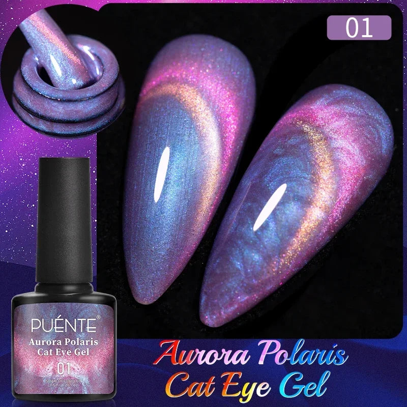 7.5ML Aurora Starlit Cat Eye Gel Nail Polish Rainbow Glitter Galaxy Cat Magnetic Nail Art Gel Soak Off UV Semi-Permanent Varnish