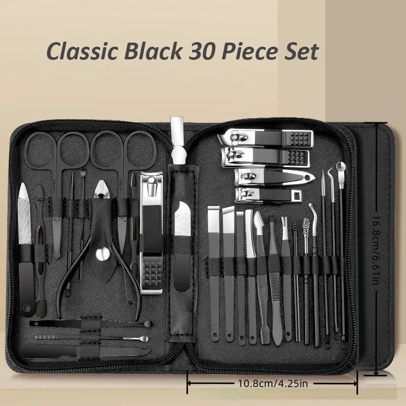 30 Pieces Complete Nail Care Kit Stainless Steel Manicure Pedicure Clipper Set Portable Travel Grooming Tools For Daily Use